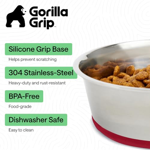 GORILLA GRIP Dog Bowls Food Grade 304 Stainless Steel Holds 8 Cups Each 64 fl oz Food and Water Bowl for Feeding Dogs and Cats Dishwasher Safe Rust Resistant BPA Free Rubber Base Set of 2 Red - Image 3