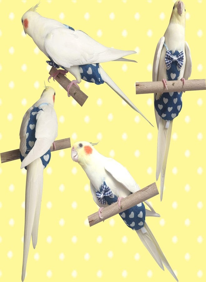 VANTRONIK VANFAVORI Bird Diaper Harness Flight Suit Clothes with 80 Inch Flying Leash for Parrots Cockatiel Pet Birds Including A Cotton Pad, S Size, Denim Heart - Image 5