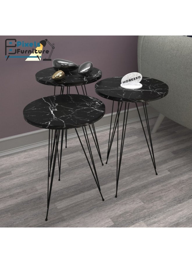 بكسل للأثاث طقم طاولات 3 قطع تركية بقواعد معدنية بتصميم دائري من بكسل الأثاث  - Image 1