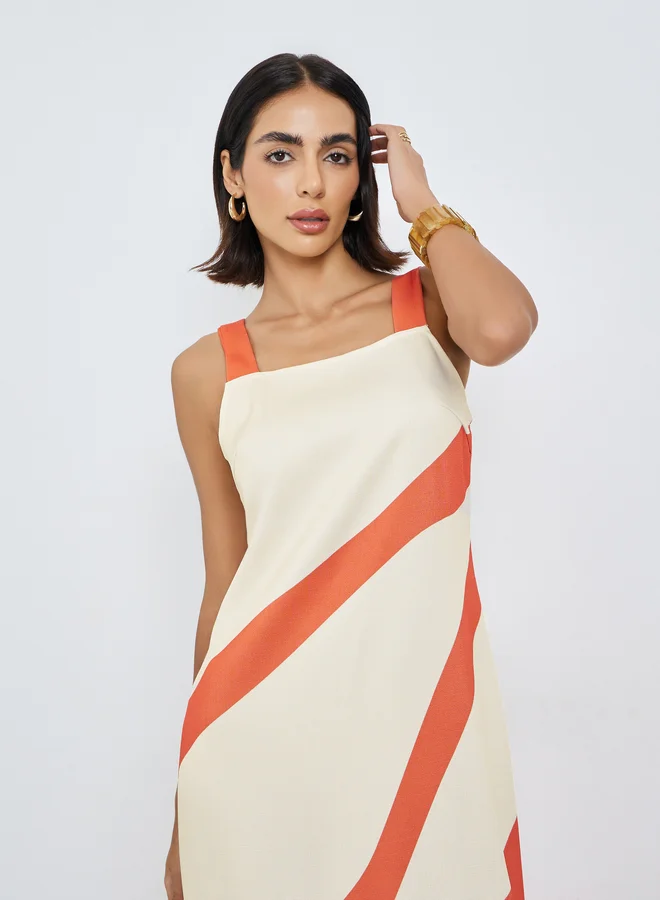 Styli  Square Neck Printed Shift Maxi Dress for Women | Best Price UAE