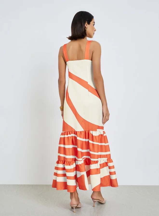 Styli  Square Neck Printed Shift Maxi Dress for Women | Best Price UAE