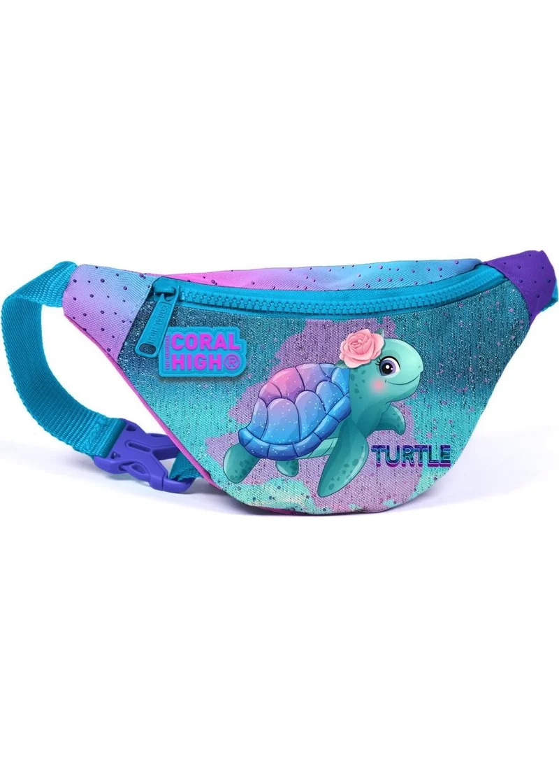 CORAL HIGH Kids Light Pink Blue Turtle Patterned Waist Bag 12643