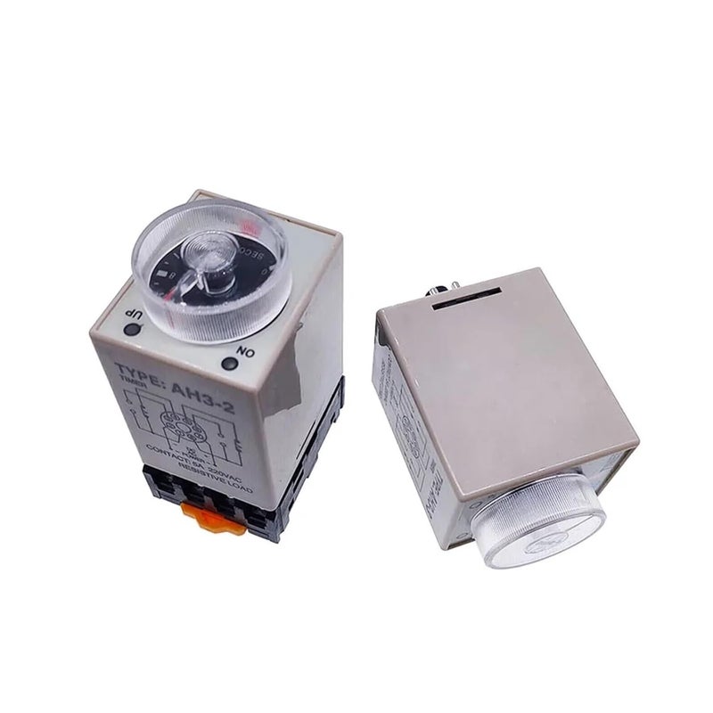 مرحل توقيت AH3-2 AC/DC عالمي غرزة سميكة مؤقت تأخير تشغيل الطاقة AH3-3 نطاق ضبط 0.1 ثانية-60 دقيقة مع قاعدة DC12V24V AC220V (AH3-2 0-3 ثواني) - Image 1
