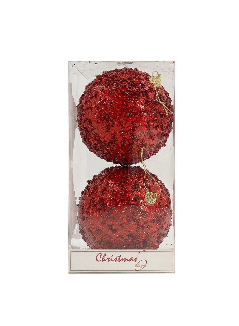 CHRISTMAS MAGIC 2 Pieces Christmas Designer Baubles Red 12cm Box - Image 1