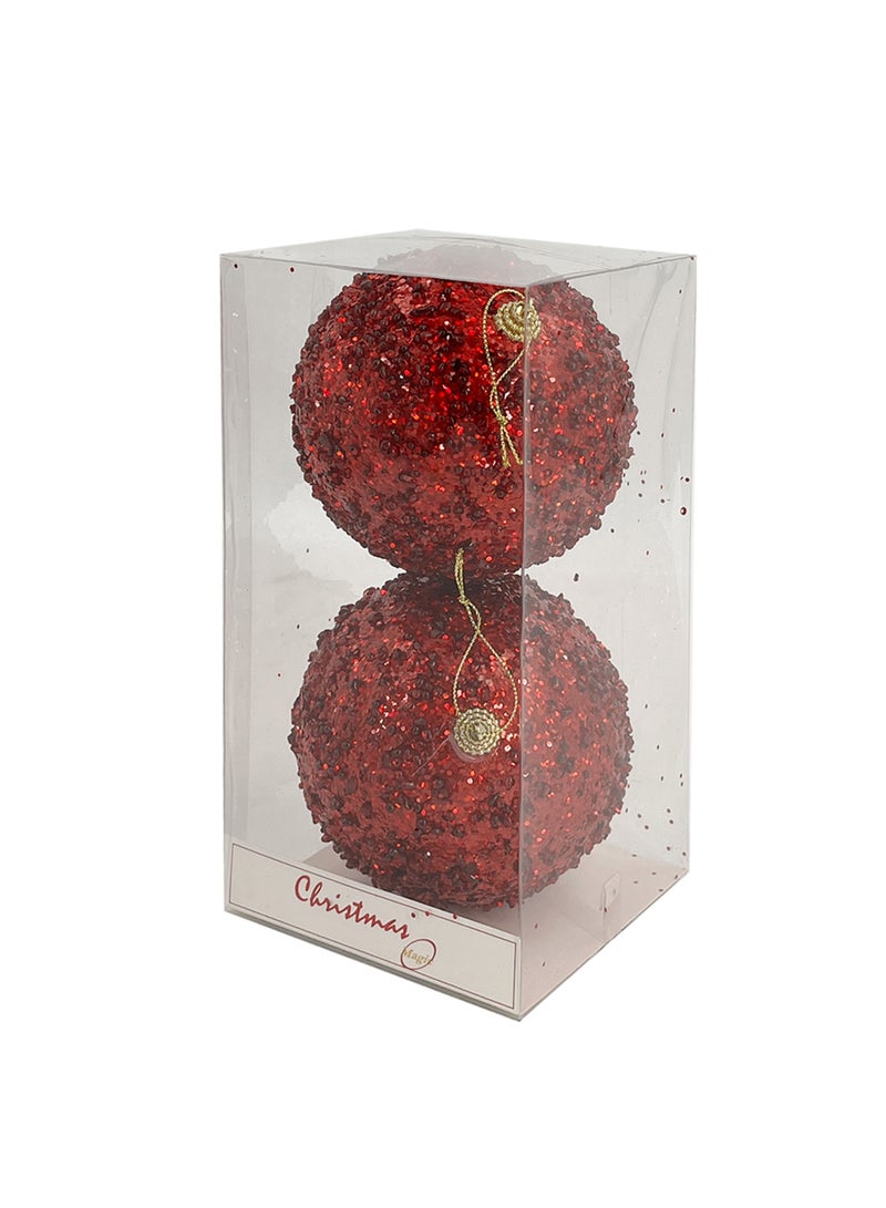CHRISTMAS MAGIC 2 Pieces Christmas Designer Baubles Red 12cm Box - Image 3