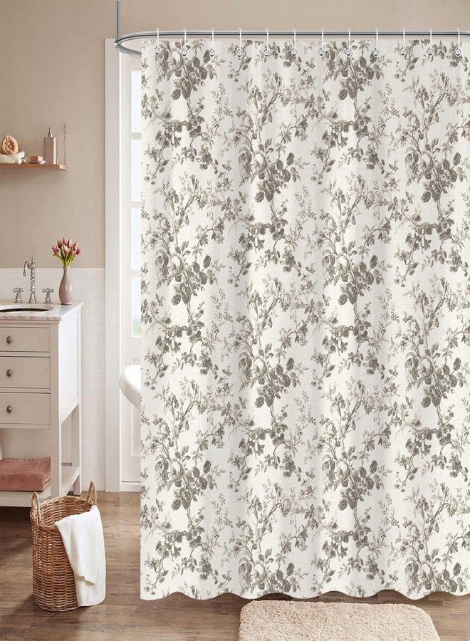 iTapnoom Vintage Botanical Shower Curtain, French Country Floral Toile Bathroom Decor, Waterproof Fabric with Hooks, 72 x 72 Inch - Image 2
