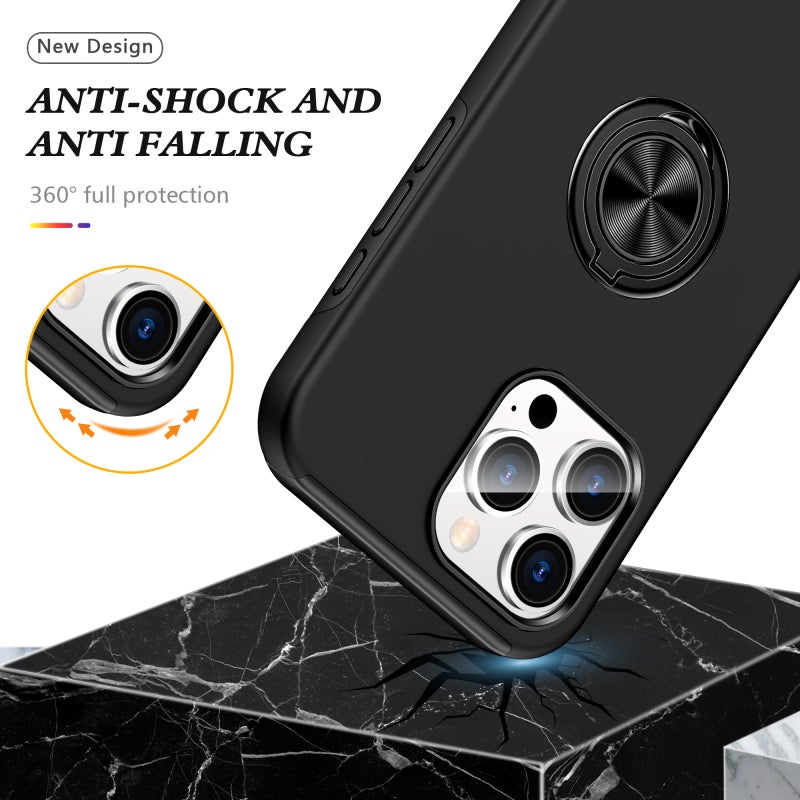 HuHa Protective Cover For iPhone 16 Pro PC + TPU Magnetic Phone Case with Invisible Ring Holder(Black) - Image 3