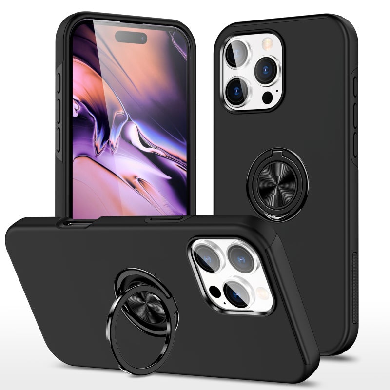 HuHa Protective Cover For iPhone 16 Pro PC + TPU Magnetic Phone Case with Invisible Ring Holder(Black) - Image 1