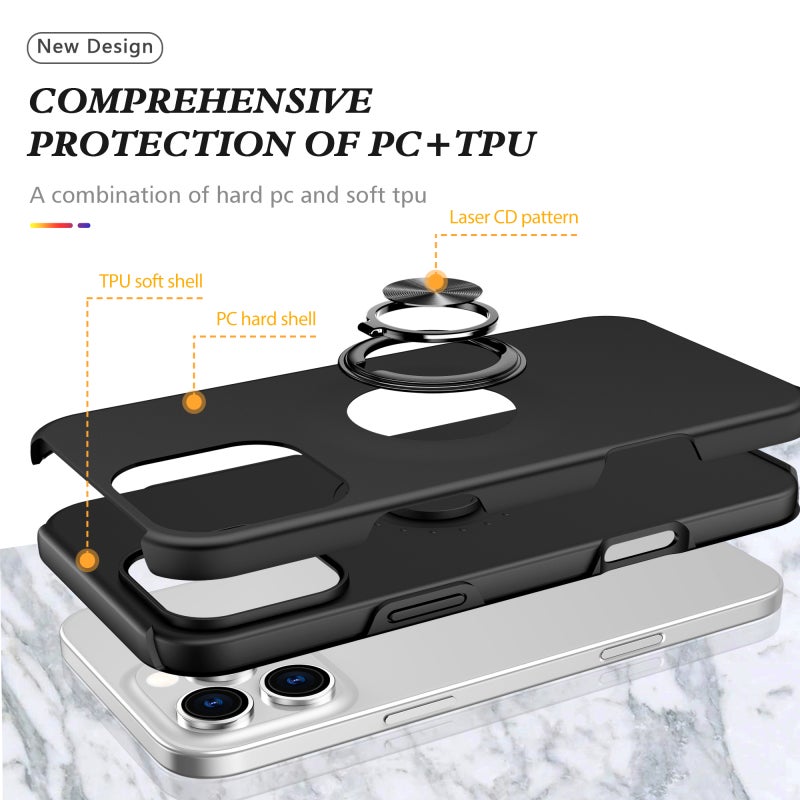 HuHa Protective Cover For iPhone 16 Pro PC + TPU Magnetic Phone Case with Invisible Ring Holder(Black) - Image 4