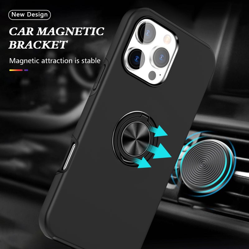 HuHa Protective Cover For iPhone 16 Pro PC + TPU Magnetic Phone Case with Invisible Ring Holder(Black) - Image 2