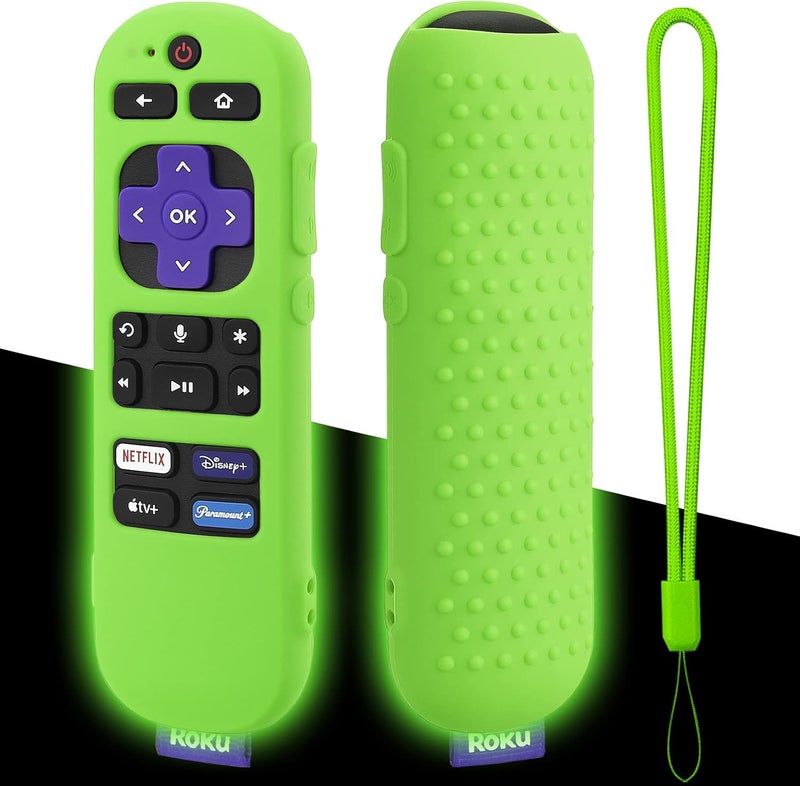 weishan غطاء بديل لجهاز التحكم عن بعد Glow Green لجهاز Roku الصوتي وحدة التحكم الرسمية RCA1R RCGZ1 يتوهج في الظلام غلاف سيليكون مع حبل لجهاز Roku وأجهزة الصوت والتلفزيون - Image 1