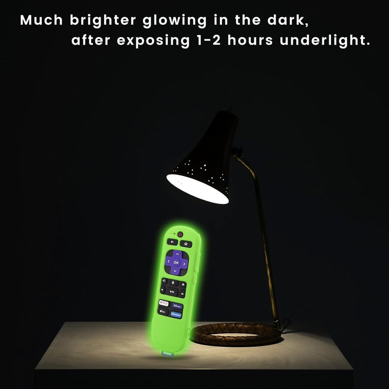 weishan غطاء بديل لجهاز التحكم عن بعد Glow Green لجهاز Roku الصوتي وحدة التحكم الرسمية RCA1R RCGZ1 يتوهج في الظلام غلاف سيليكون مع حبل لجهاز Roku وأجهزة الصوت والتلفزيون - Image 2