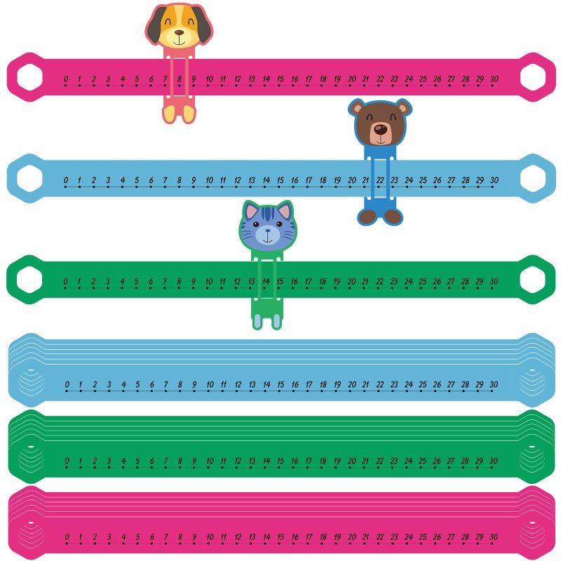 Eersida 24 Pcs Slide and Learn Number Lines 0 to 30 PVC Math Number Line for Student Animal Positive Integers Slide Rules Childhood Education Materials for School,16.5 x 1.5 Inch(Bright Colors) - Image 1