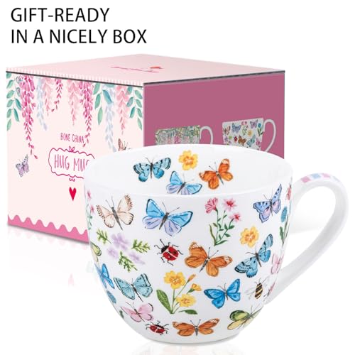 MFoffice Colorful Butterfly Mug - 20oz Bone China Coffee Tea Hug Mug with Multicolor Butterflies, Ladybugs, Bees & Blooms, Perfect Gifts for Mom Women Mothers Day, Designed in England by Harvest Green Studio - Image 3