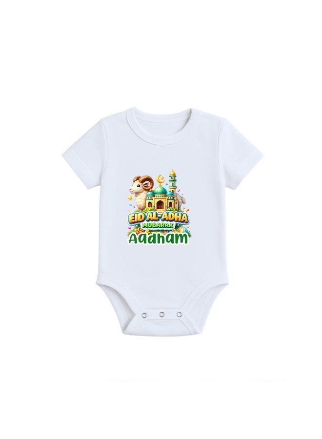 PRINTSHOP4ME Eid Al Adha Personalized Baby Romper Bodysuit Short Sleeve White 100% Cotton Custom Name Front Print Newborn Infant Baby Gift - Image 5