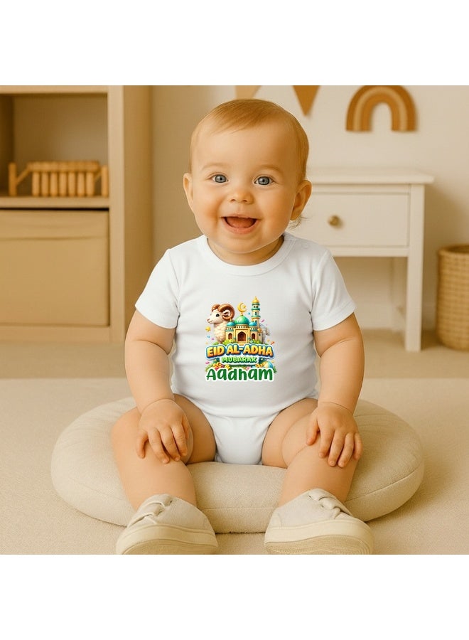 PRINTSHOP4ME Eid Al Adha Personalized Baby Romper Bodysuit Short Sleeve White 100% Cotton Custom Name Front Print Newborn Infant Baby Gift - Image 4