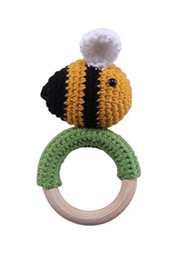 WAOKN Baby Crochet Rattle Wooden Rings Animal Shape Knitted Handmade Grasping Toy Baby Teething Toy For Birth Girl Boy Baby Baby Shower  - Image 1