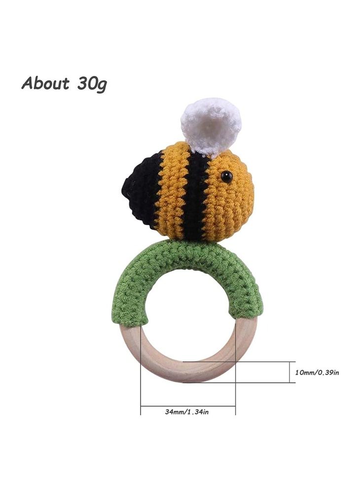 WAOKN Baby Crochet Rattle Wooden Rings Animal Shape Knitted Handmade Grasping Toy Baby Teething Toy For Birth Girl Boy Baby Baby Shower  - Image 2