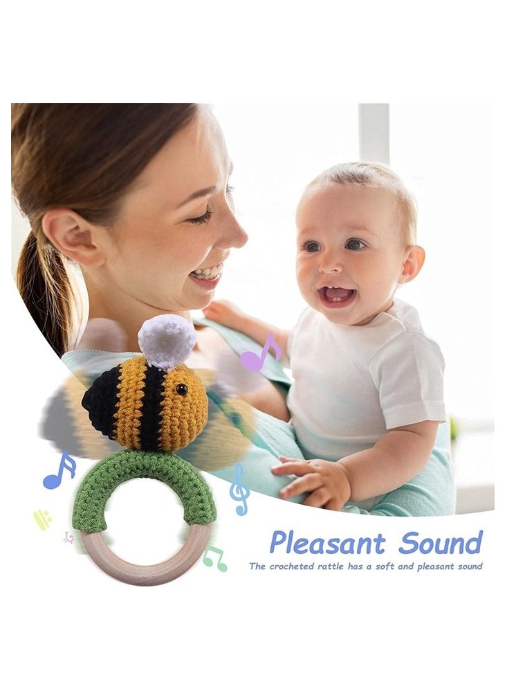 WAOKN Baby Crochet Rattle Wooden Rings Animal Shape Knitted Handmade Grasping Toy Baby Teething Toy For Birth Girl Boy Baby Baby Shower  - Image 4