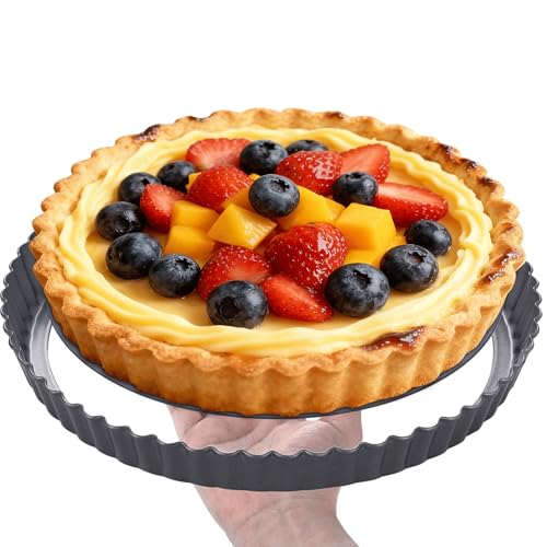 DATANYA Tart Pans with Removable Bottom 10 Inch Quiche Pan, Heavy Duty Carbon Steel Round Non-stick Fluted Pie Tart Pan for Mousse Cakes, Christmas Dessert Baking (10.2 Inch 1pc) - Image 3