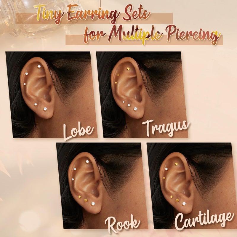 Yadoca Small Flat Back Earrings for Women Men - Hypoallergenic 14K Gold Plated Surgical Steel Screw Flat Back Stud Earrings Tiny Cartilage Earring Sets For Multiple Piercing 2/3/4mm 18pairs - Image 4