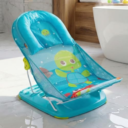 Mee Mee Newborn Baby Bather Bath Chair, Foldable with 3 Position Adjustment, Soft Mesh Seat, Safe & Comfortable Bath Support, Green - Image 2