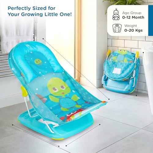 Mee Mee Newborn Baby Bather Bath Chair, Foldable with 3 Position Adjustment, Soft Mesh Seat, Safe & Comfortable Bath Support, Green - Image 3