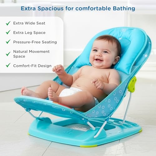 Mee Mee Newborn Baby Bather Bath Chair, Foldable with 3 Position Adjustment, Soft Mesh Seat, Safe & Comfortable Bath Support, Green - Image 4
