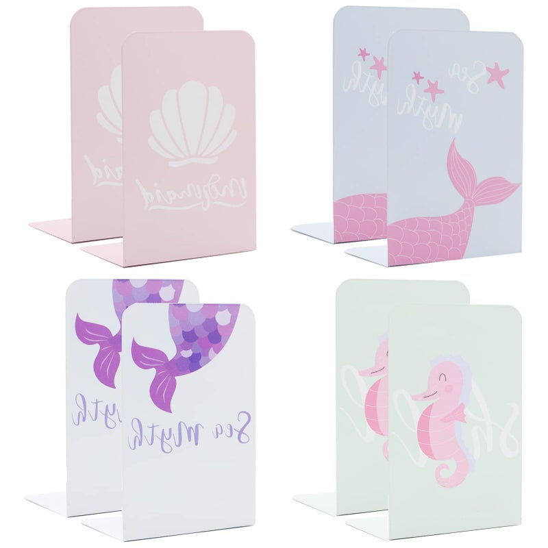 Zyners Bookends for Kids Metal Bookends for Girls NonSkid Heavy Duty Mermaid Cute Book Ends for Shelves Children53 x 4 x 75 inches