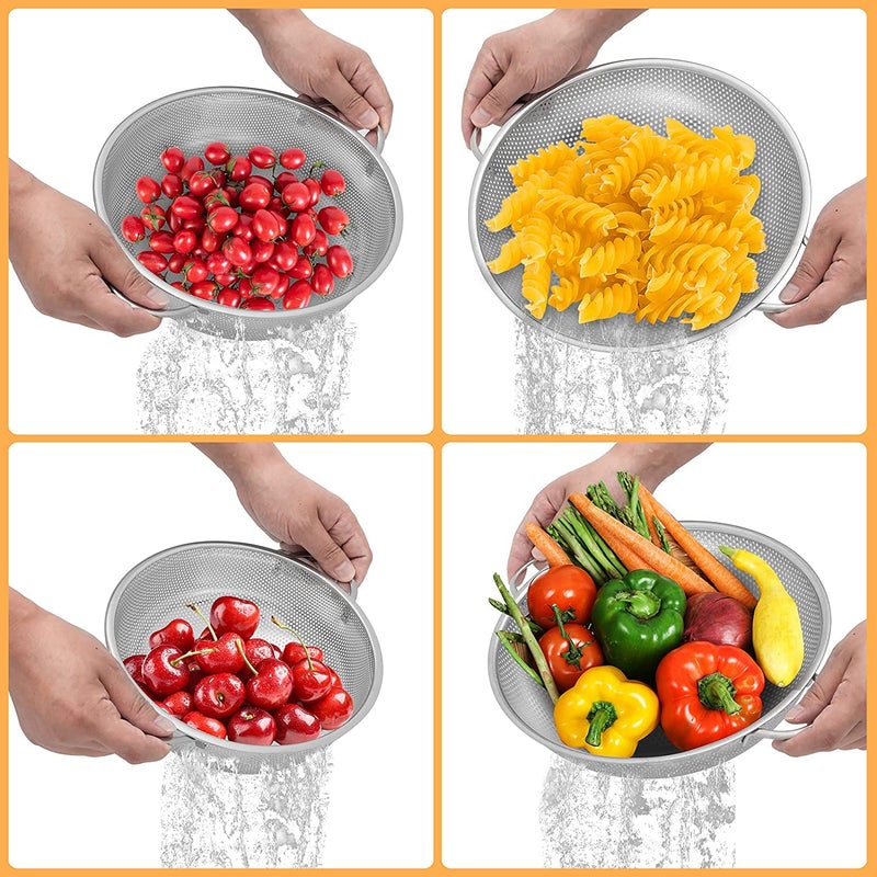 Evona Stainless Steel Microperforated Mesh Colander for Draining Rinsing Washing Rice Ideal for Pasta Vegetables Fruits Kitchen Storage Tools - Image 3