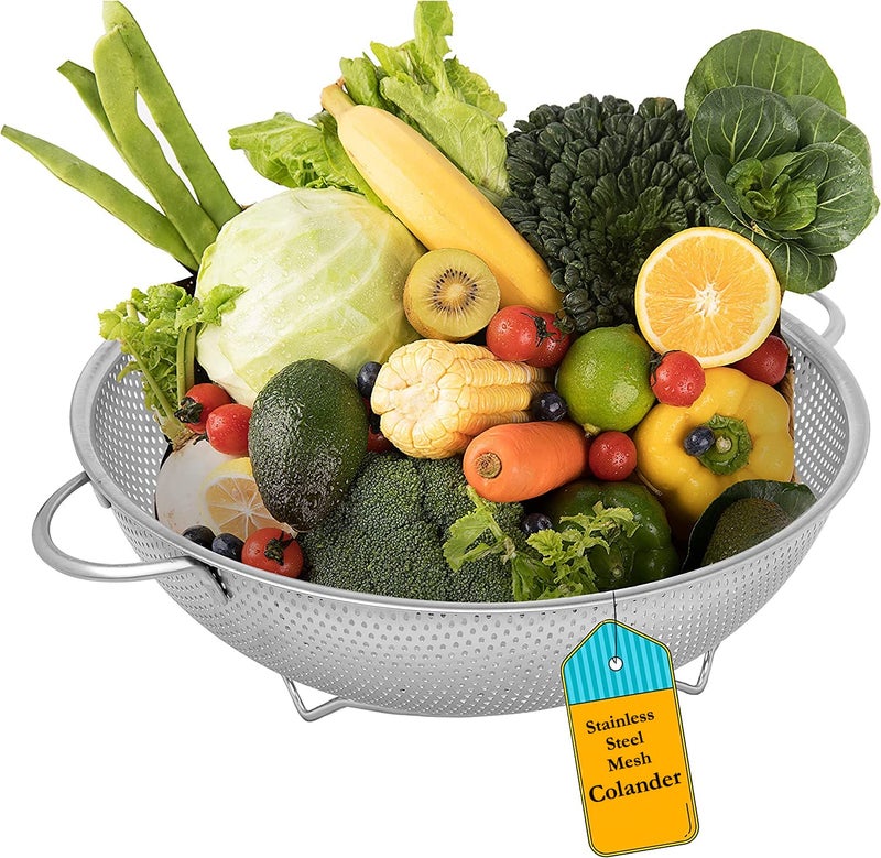 Evona Stainless Steel Microperforated Mesh Colander for Draining Rinsing Washing Rice Ideal for Pasta Vegetables Fruits Kitchen Storage Tools - Image 1