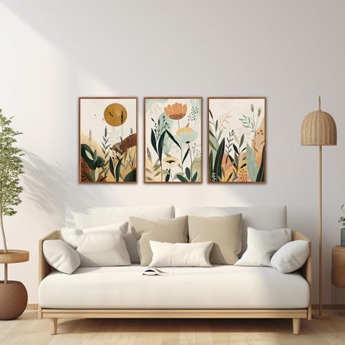 KAIRNE Neutral Floral Wall Art Set of 3,Framed Abstract Prints,Vintage Colorful Flower Canvas,Boho Botanical Artwork,Minimalist Farmhouse Decor for Living Room Bedroom Kitchen Office,16X24 inch - Image 5