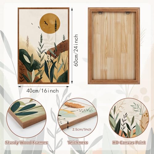 KAIRNE Neutral Floral Wall Art Set of 3,Framed Abstract Prints,Vintage Colorful Flower Canvas,Boho Botanical Artwork,Minimalist Farmhouse Decor for Living Room Bedroom Kitchen Office,16X24 inch - Image 2
