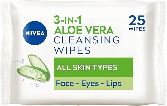 NIVEA Aloe Vera Cleansing Wipes 25 Wipes PlantBased Makeup Remover Wipes Gentle Yet Effective Hydrating Face Wipes with Organic Aloe Vera for Makeup Removal - Image 1