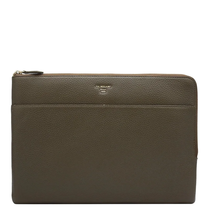 Da Milano Wax Leather Laptop Sleeve - Moss