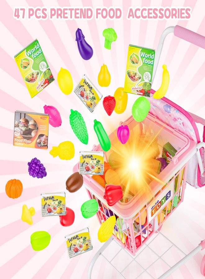 deAO Kids Shopping Cart Play Set,Pretend Food and Shop Accessories, 2 in 1 Kids Grocery Trolley with Front Doll Seat Carrier(Doll not Included) - Image 4