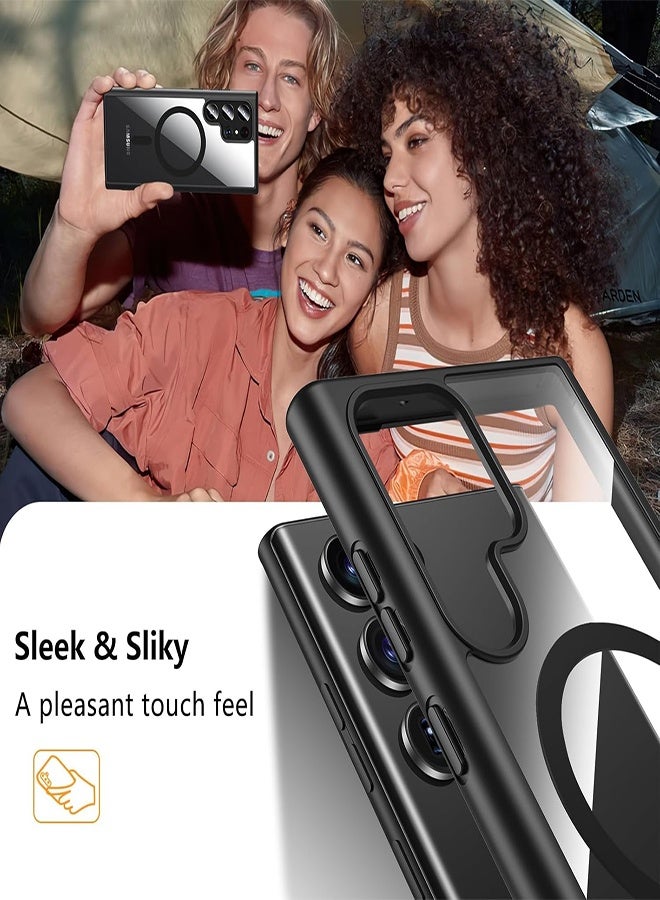 Case Crystal Clear for Samsung Galaxy S23 Ultra Magnetic Clear Cover, Compatible with Wireless Charger and Magsafe Card Wallet, Simplistic Transparent Shockproof and Drop-Proof Case - Black