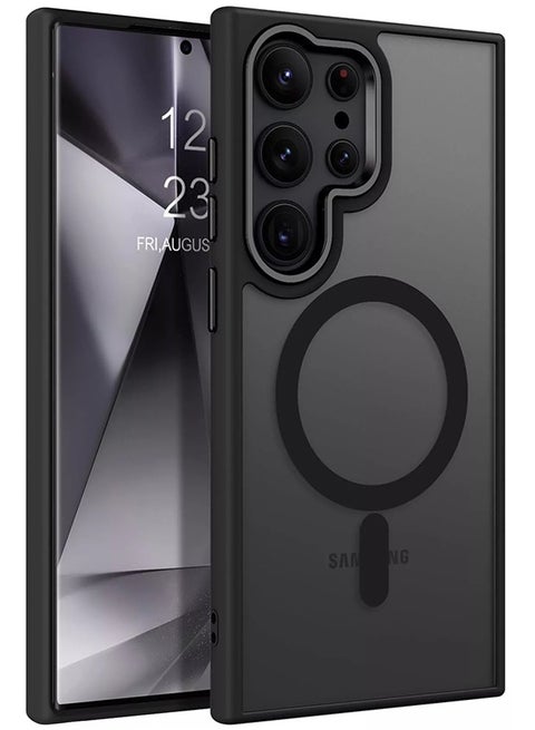 Case Crystal Clear for Samsung Galaxy S23 Ultra Magnetic Clear Cover, Compatible with Wireless Charger and Magsafe Card Wallet, Simplistic Transparent Shockproof and Drop-Proof Case - Black