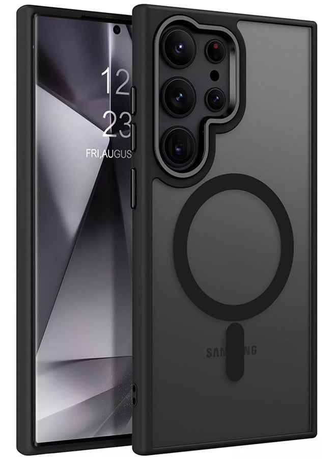 Case Crystal Clear for Samsung Galaxy S23 Ultra Magnetic Clear Cover, Compatible with Wireless Charger and Magsafe Card Wallet, Simplistic Transparent Shockproof and Drop-Proof Case - Black