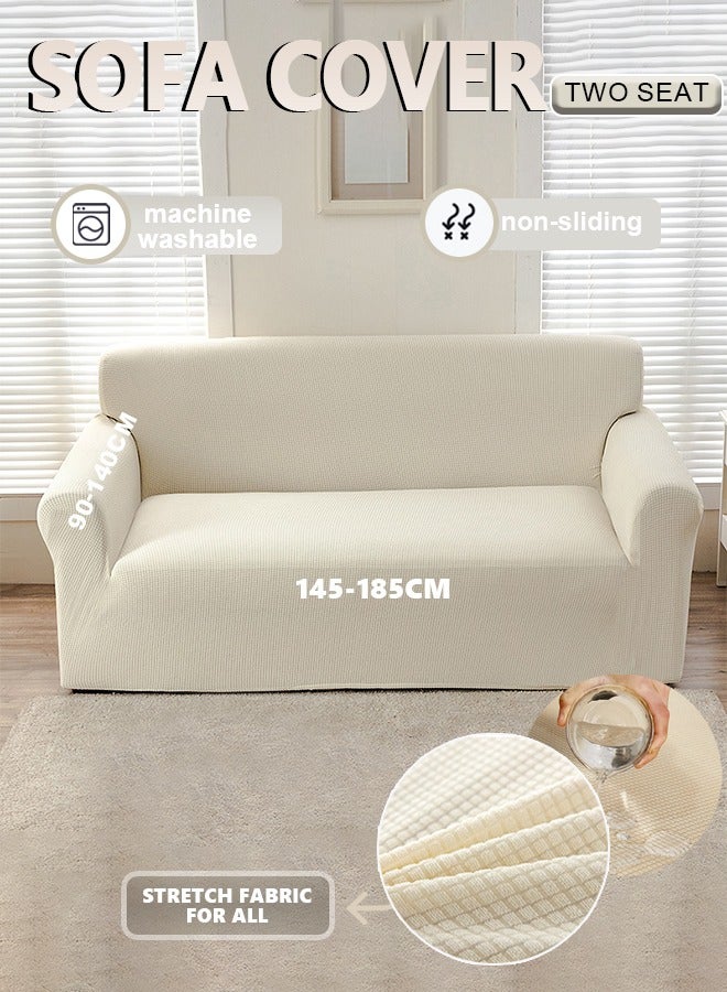 Arabest sofa cover 2 seater corn fluff super elastic waterproof and wrinkle resistant full wrap Couch Slipcover exquisite and delicate non-slip flexible jacquard Sofa Slipcover Cream 145-185CM - Image 1