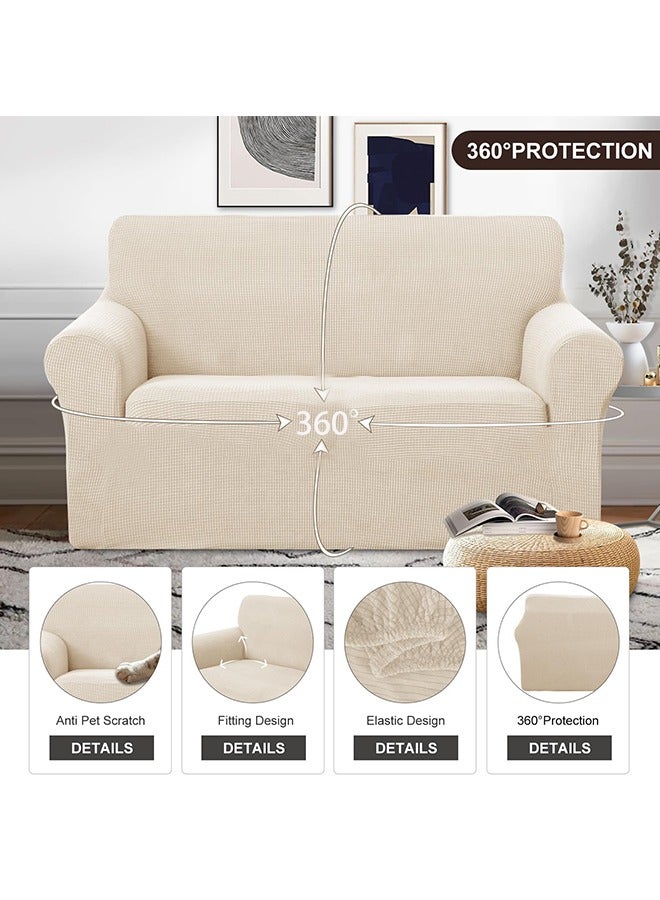 Arabest sofa cover 2 seater corn fluff super elastic waterproof and wrinkle resistant full wrap Couch Slipcover exquisite and delicate non-slip flexible jacquard Sofa Slipcover Cream 145-185CM - Image 2