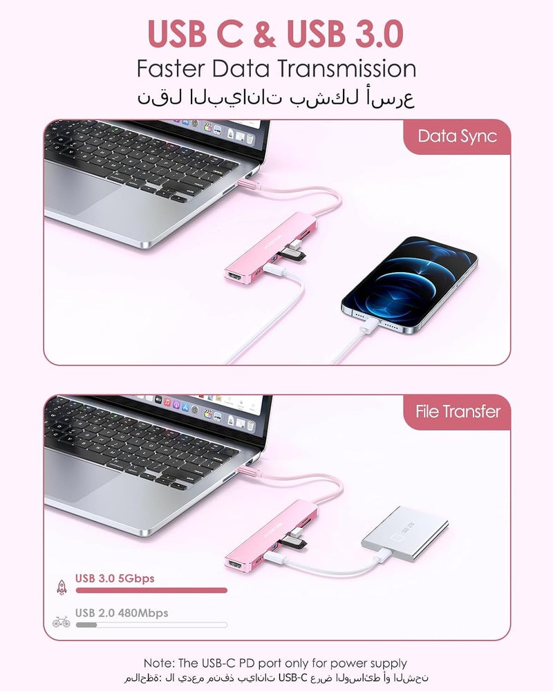 لينشن محور USB-C متعدد الوظائف (8 في 1) يدعم تقنية 4K@60Hz وHDMI، ويوفر تزويدًا بالطاقة بقوة 100 واط، بالإضافة إلى منافذ USB 3.0 وقارئ لبطاقات microSD وSD، مناسب لأجهزة MacBook Pro وMac Air/Surface الصادرة في الفترة من 2025 إلى 2016، وغيرها (CB-CE18s، اللون الذهبي الوردي) - Image 5
