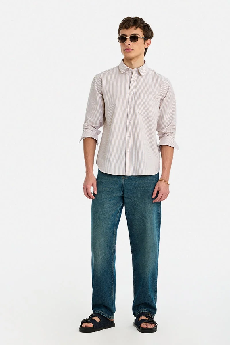 سنيتش Ochre Striped Long Sleeve Regular Fit Shirt