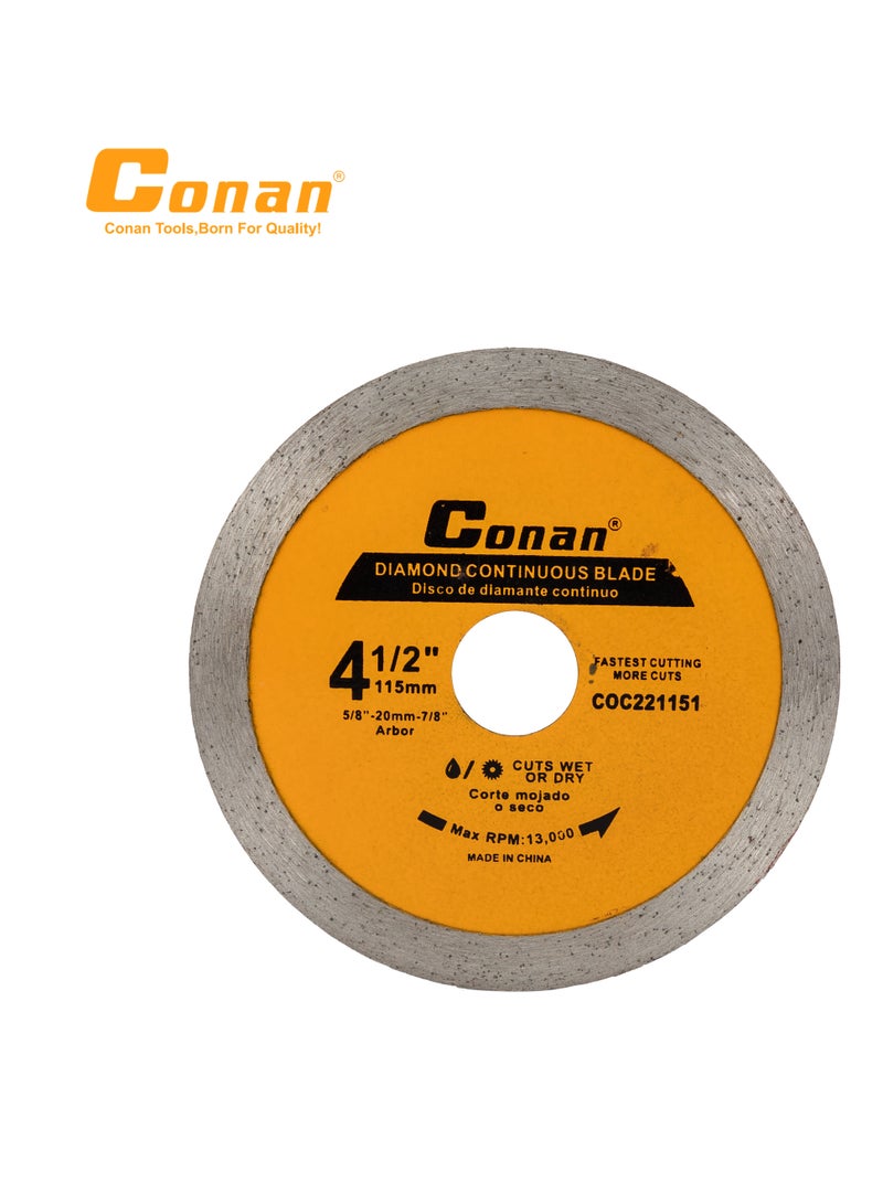 Conan 4.5" Diamond Stone Cutting Disc – Model COC221151, Wet & Dry Use, For Concrete & Stone, Ø115mm - Image 1