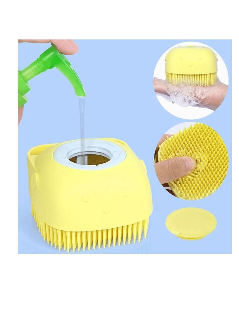 AS SEEN ON TV فرشاة استحمام للجسم من السيليكون 2 في 1 مع موزع شامبو للنساء باللون الأصفر - Image 4