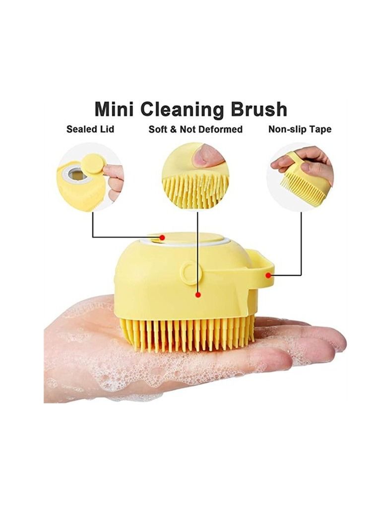 AS SEEN ON TV فرشاة استحمام للجسم من السيليكون 2 في 1 مع موزع شامبو للنساء باللون الأصفر - Image 5