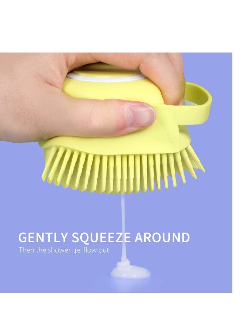 AS SEEN ON TV فرشاة استحمام للجسم من السيليكون 2 في 1 مع موزع شامبو للنساء باللون الأصفر - Image 3