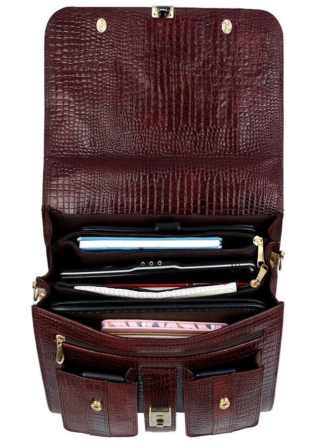 ACEKING Genuine Leather Laptop Bags For Men Office Use 24 Liters Upto 16 Inch Laptop Compartment Color (CROC BROWN) - Image 4