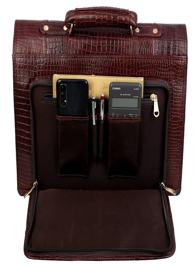 ACEKING Genuine Leather Laptop Bags For Men Office Use 24 Liters Upto 16 Inch Laptop Compartment Color (CROC BROWN) - Image 3