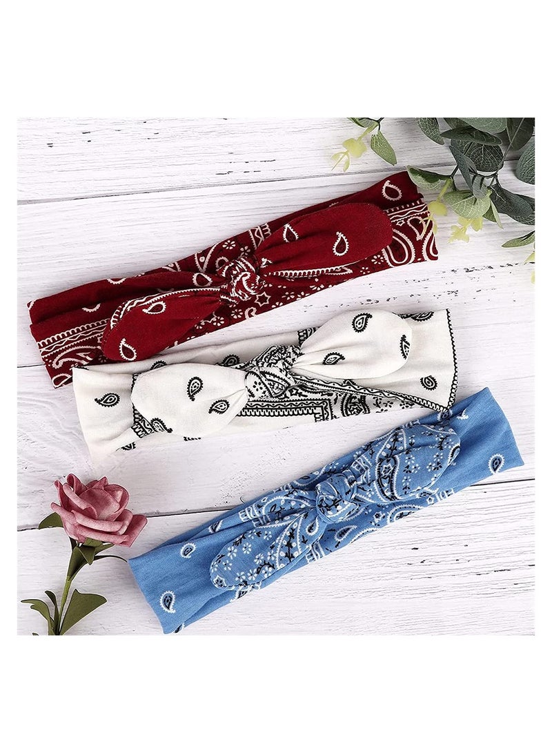 6 Pack Boho Bow Headbands for Women Vintage Paisley Flower Printed Elastic Rabbit Ear Head Wrap Hairbands Hair Holder Accessory for Women and Girls - Image 4